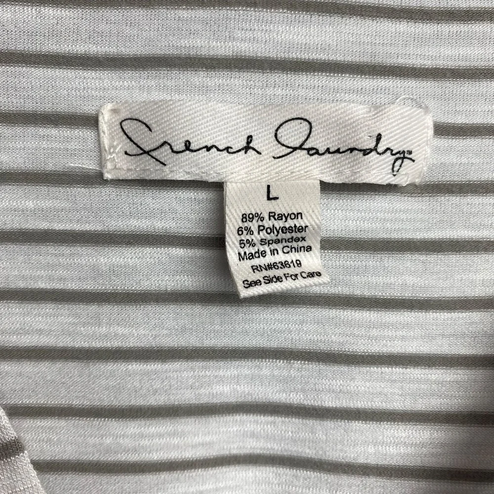 French Laundry Grey | White Striped Loose Fit Drop Shoulder Blouse Large